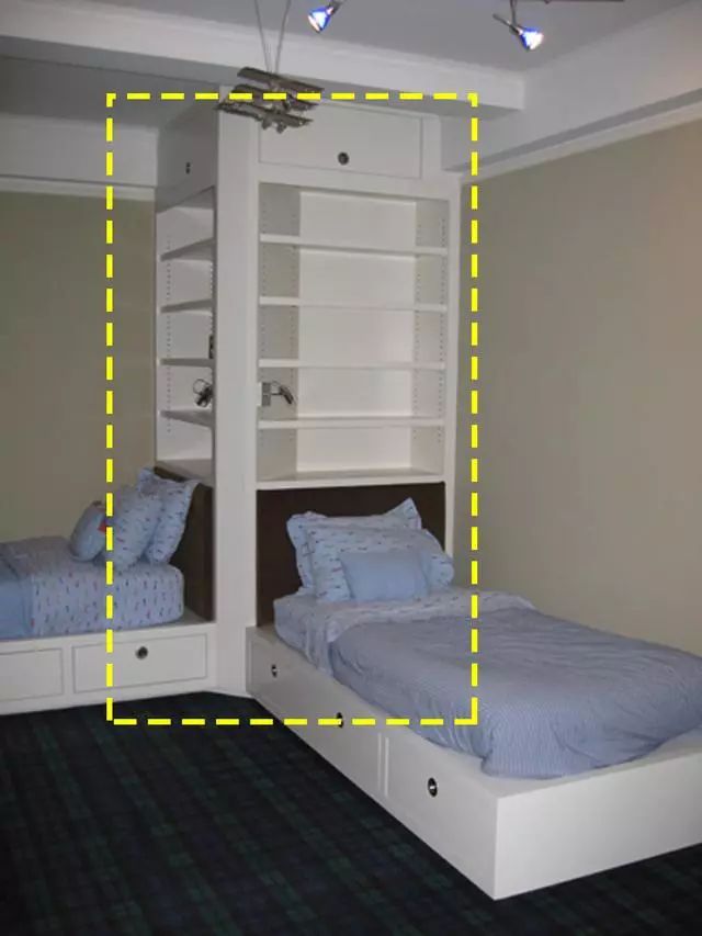 二胎儿童房，两床中间设计收纳，真的绝了！(图7)